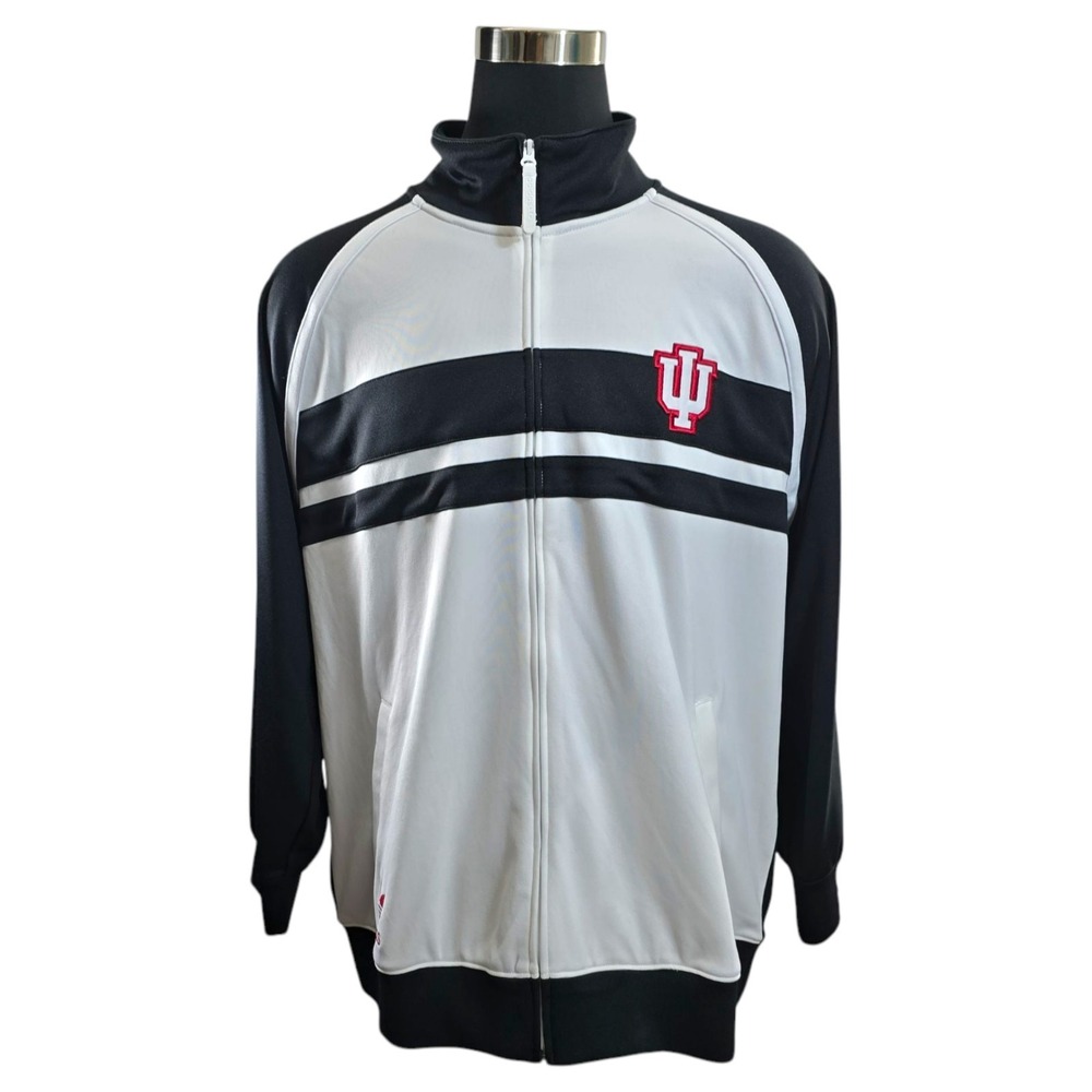 Adidas Track Jacket Mens 2XL Black White Polyester Indiana Hoosiers Zip Trefoil